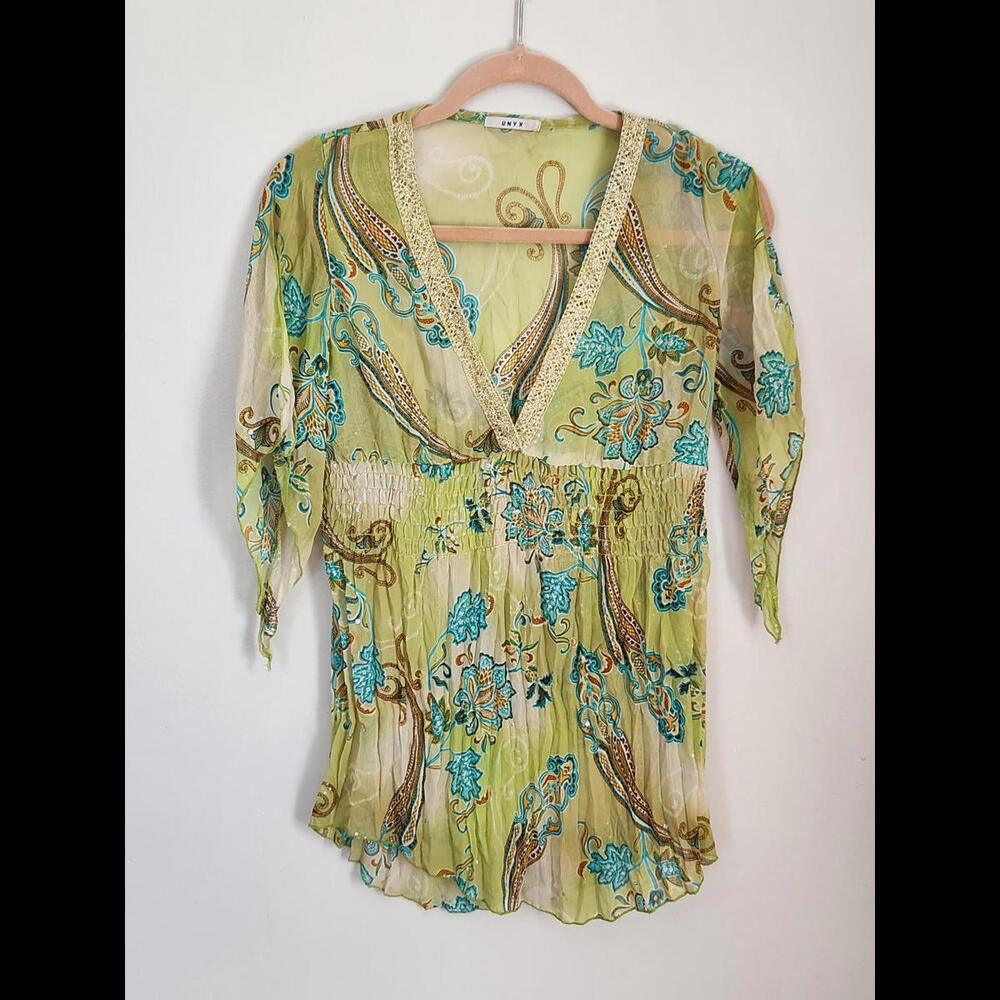 Unyx Top Womens Small Vintage Y2k Sheer Fairy V Neck Irregular Hem